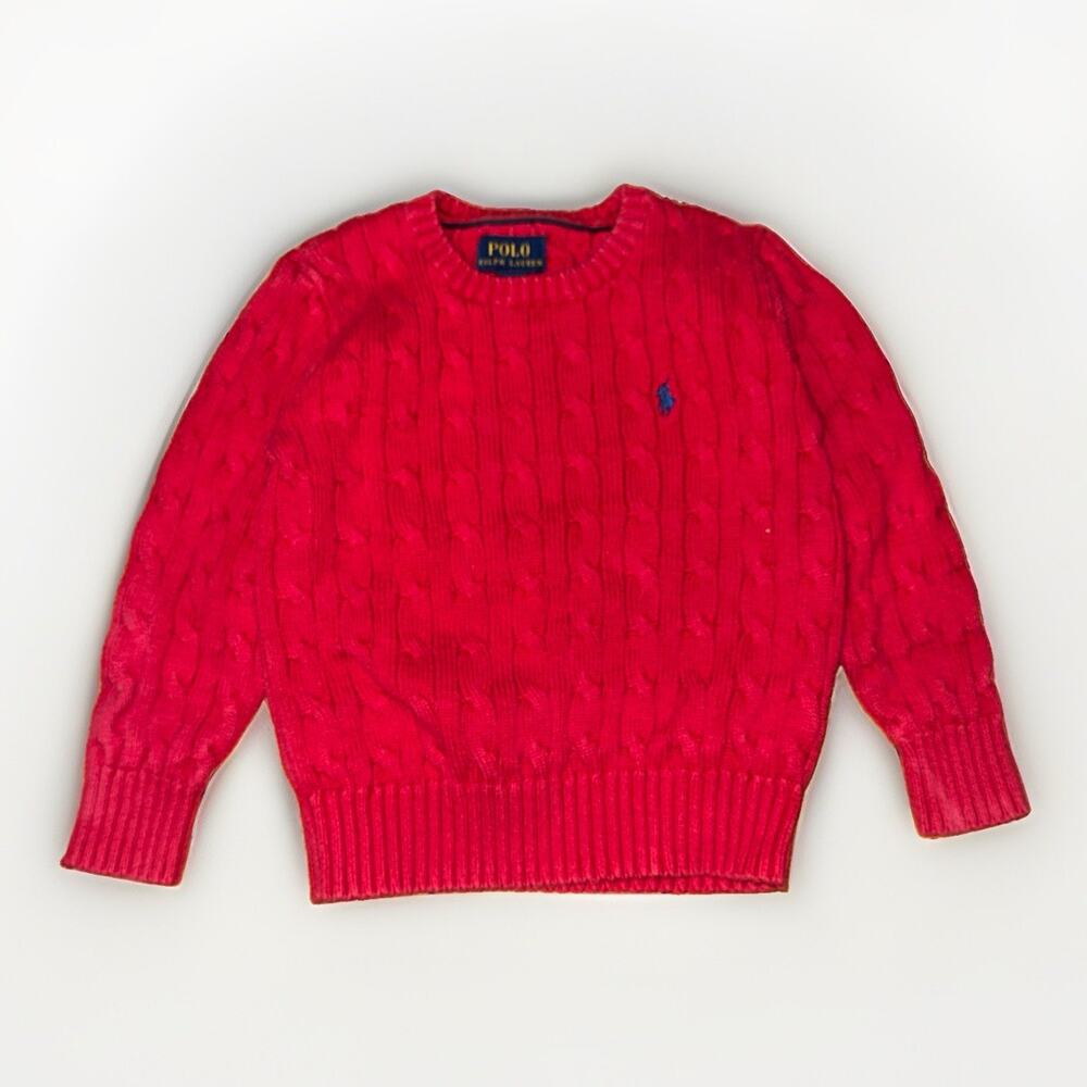 Kids Polo Ralph Lauren Cable Knit Sweater Red 5 Nautical 13x15